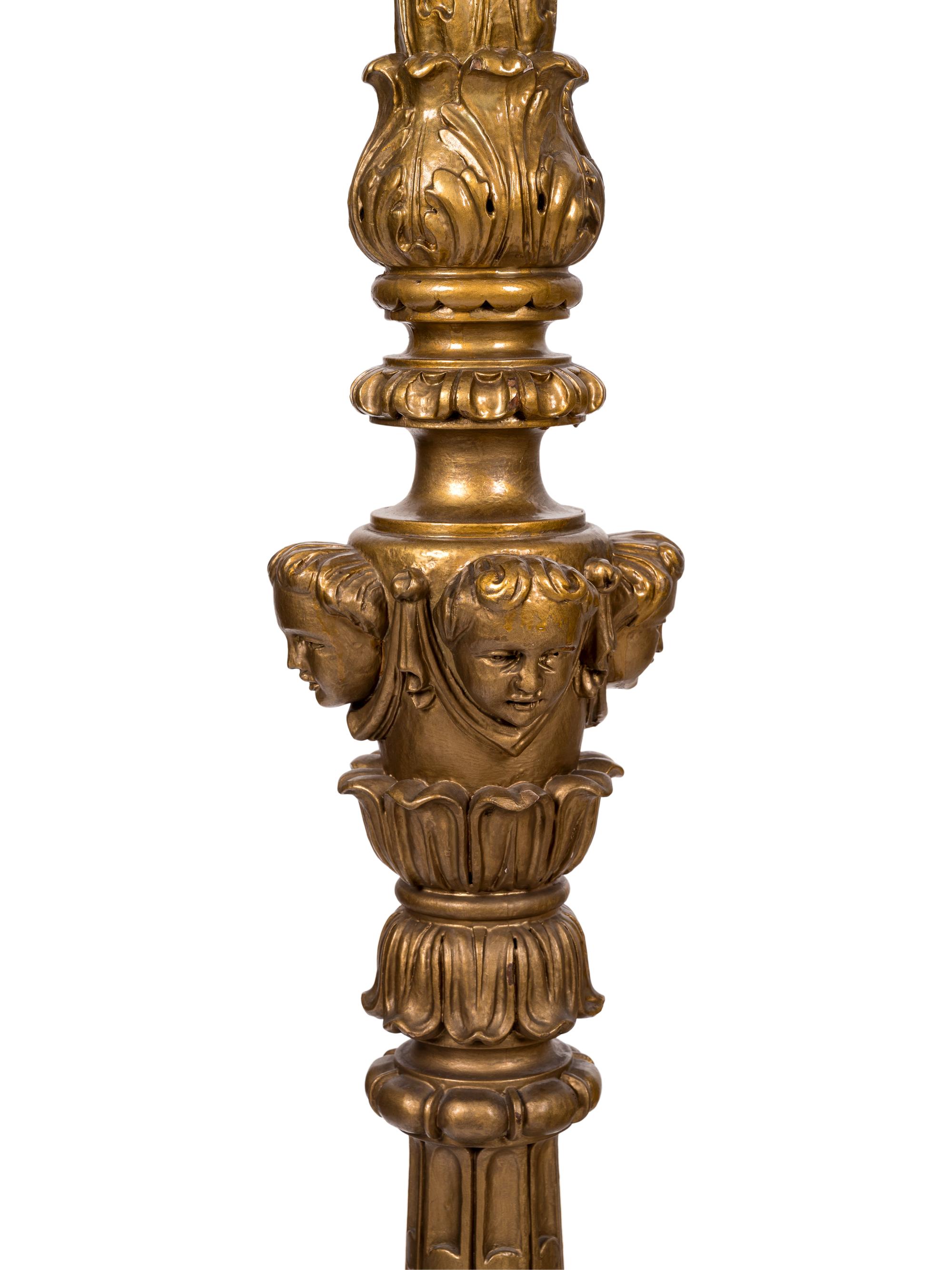 A Pair of Empire Style Giltwood Five-Light Torchères