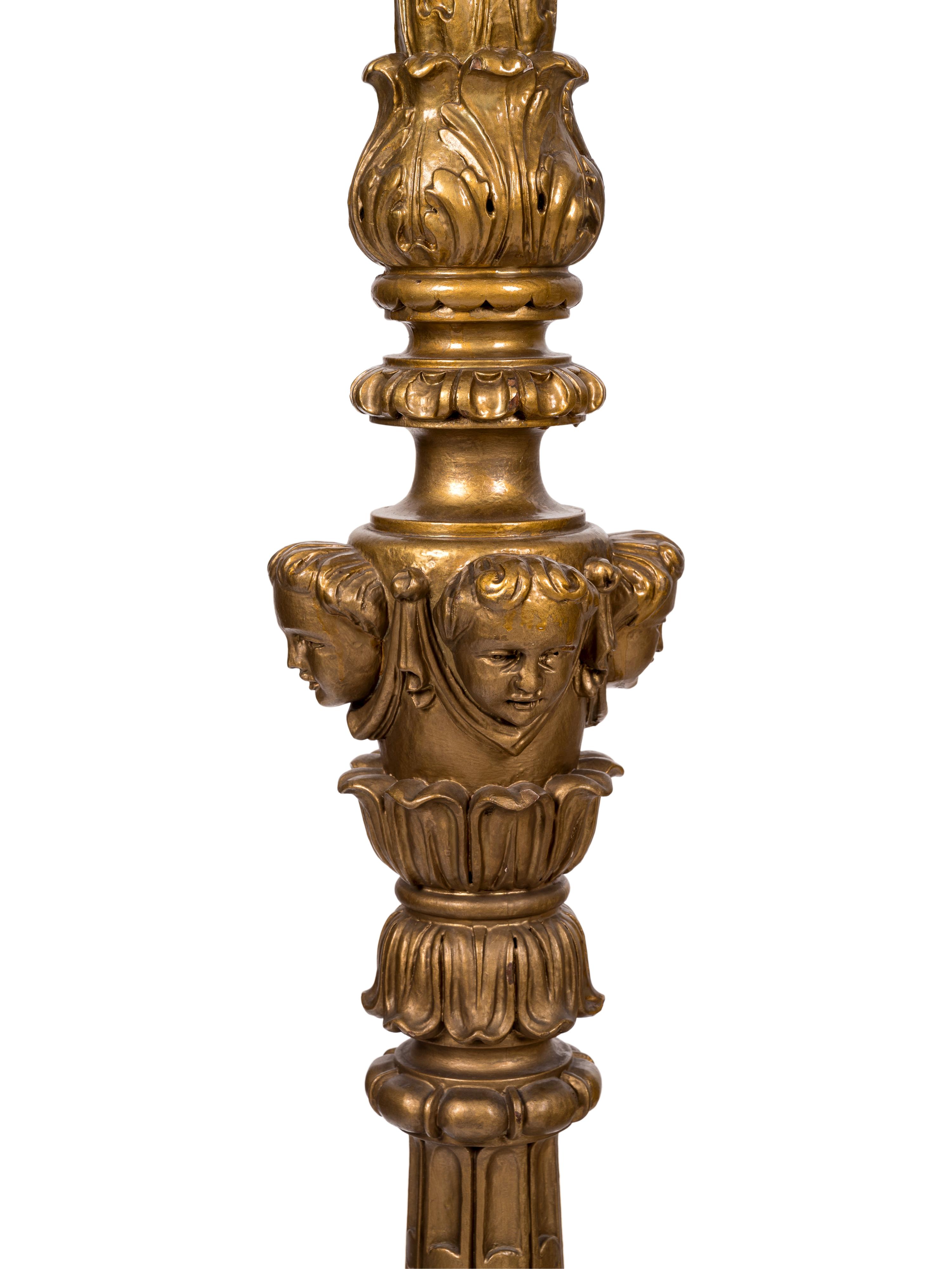 A Pair of Empire Style Giltwood Five-Light Torchères