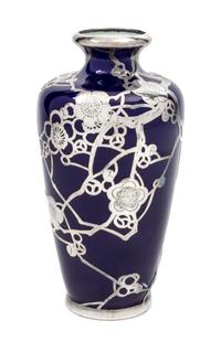 A Noritake Silver Overlay Porcelain Vase Height 7 3/8 inches.