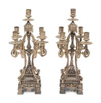 A Pair of English Silver-Plate Five-Light Candelabra