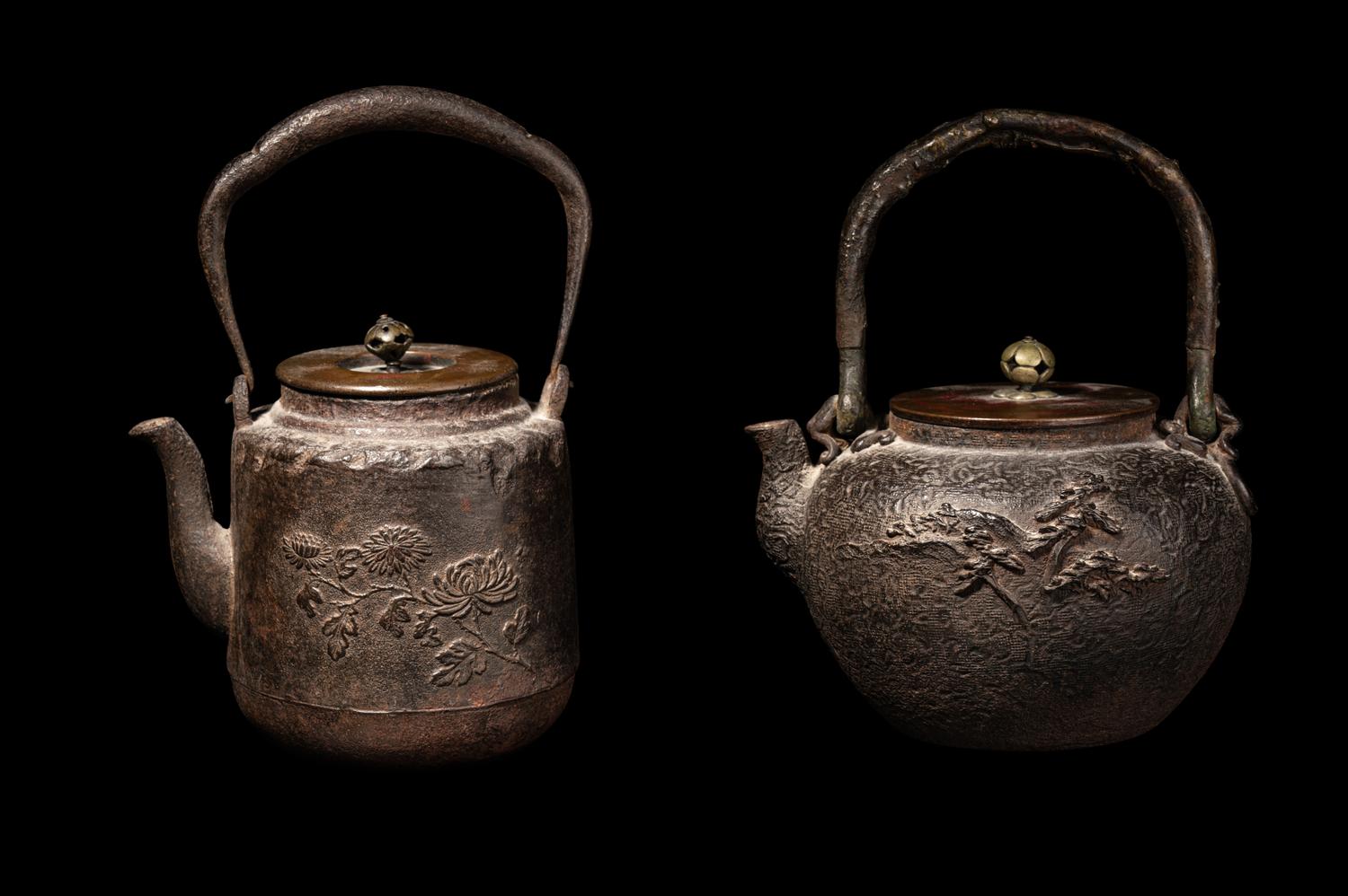 Two Japanese Cast Iron Teapots, Tetsubin
