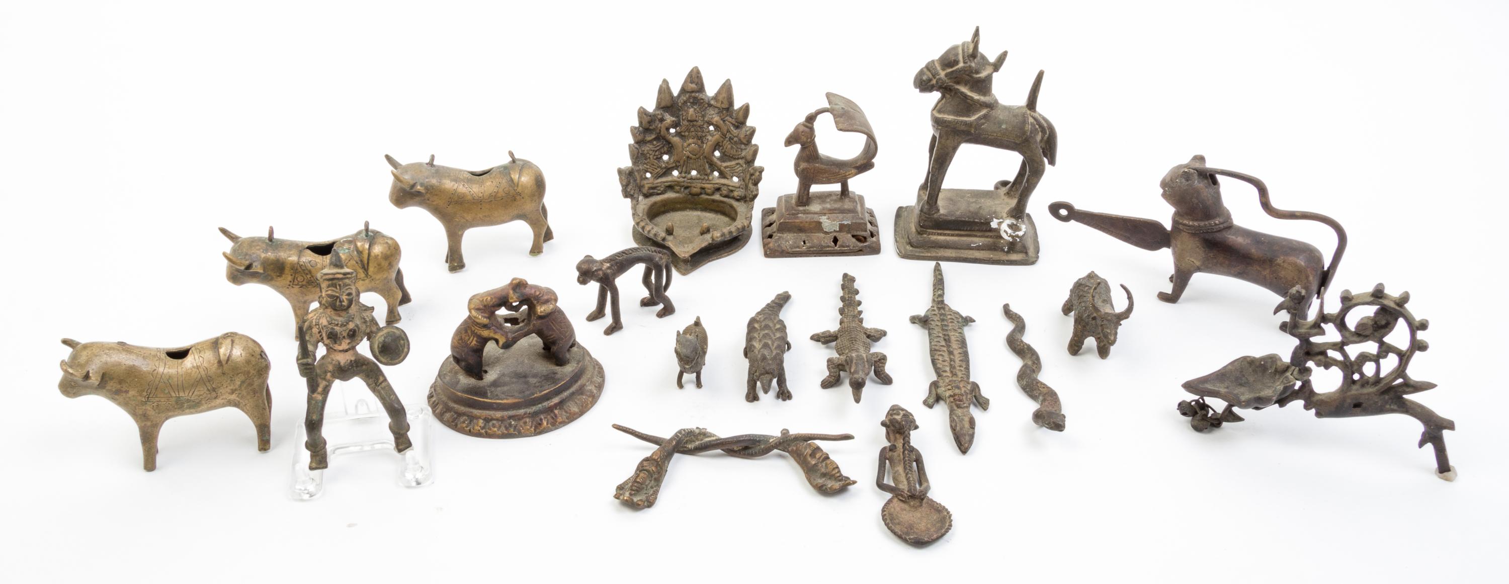 A Collection of Bronze and Cast Metal Miniature Articles Height of first 2 inches.