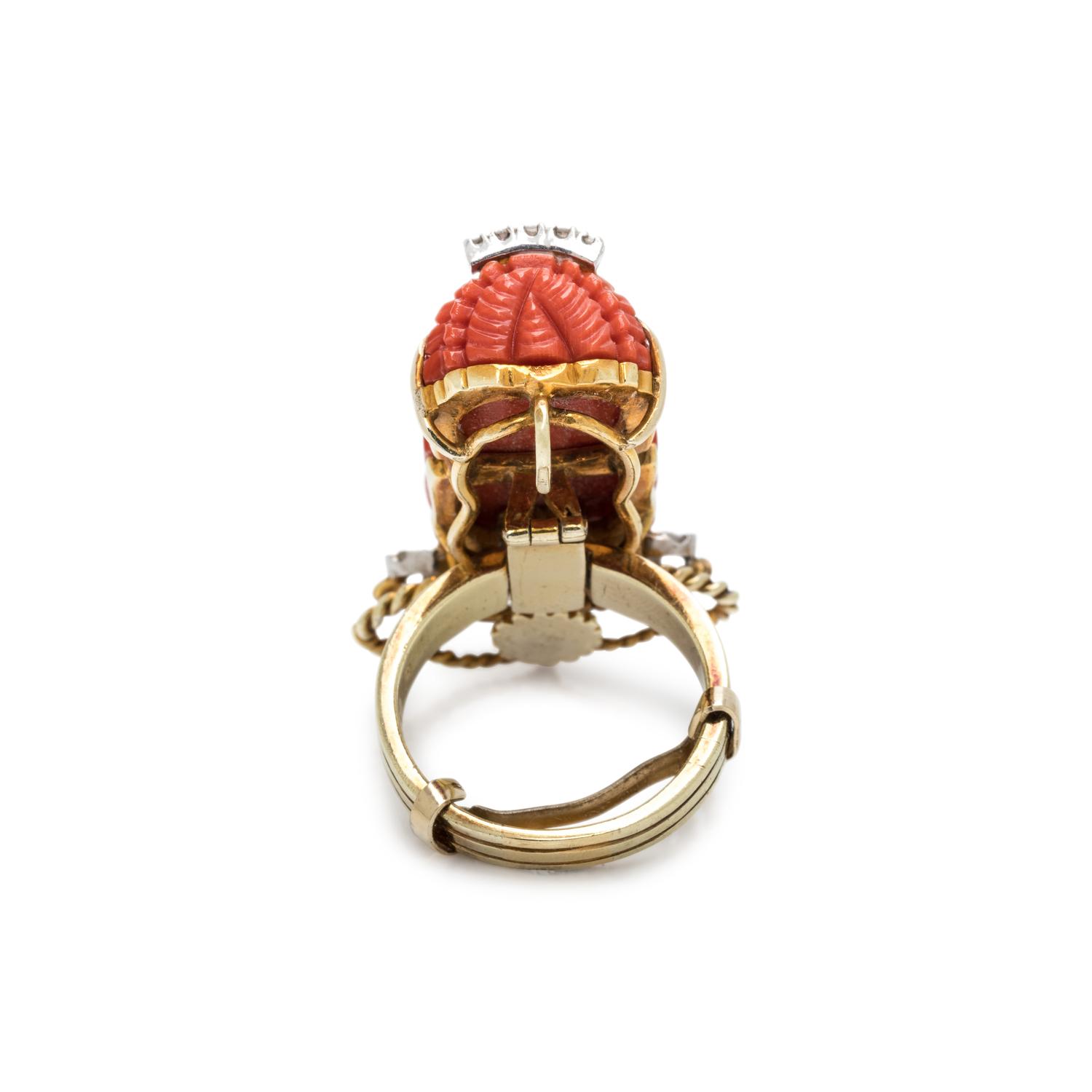CORAL, SAPPHIRE AND DIAMOND CONVERTIBLE RING/PENDANT