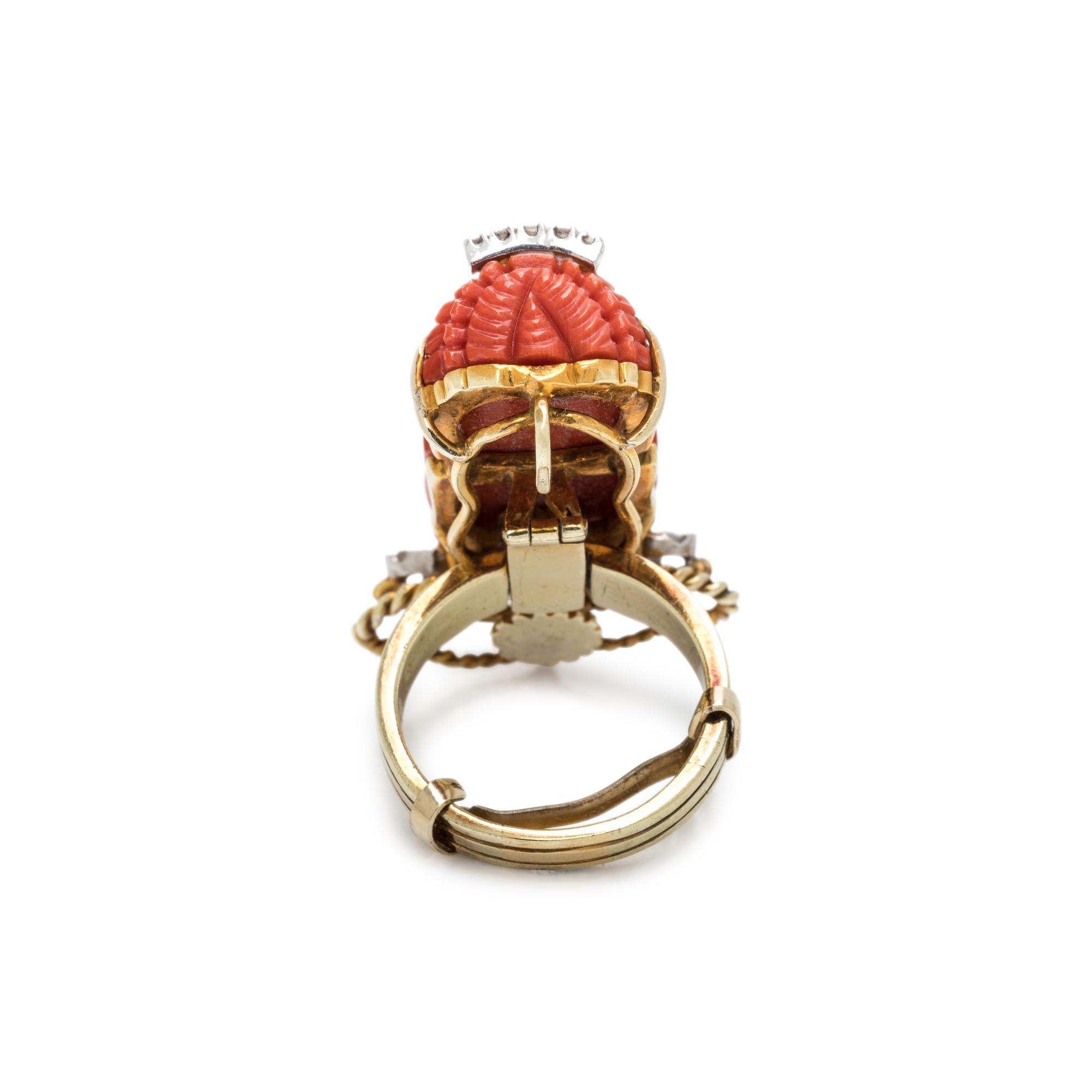 CORAL, SAPPHIRE AND DIAMOND CONVERTIBLE RING/PENDANT
