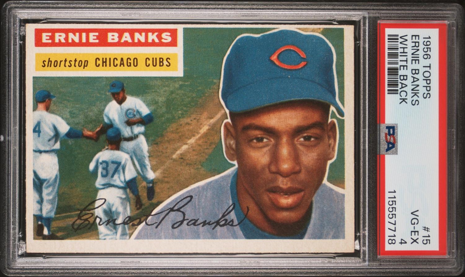 A 1956 Topps Ernie Banks Baseball Card No. 15 (PSA 4 VG-EX) from The Collection of David Eisenhower