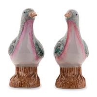A Pair of Chinese Export Famille Rose Porcelain Birds
