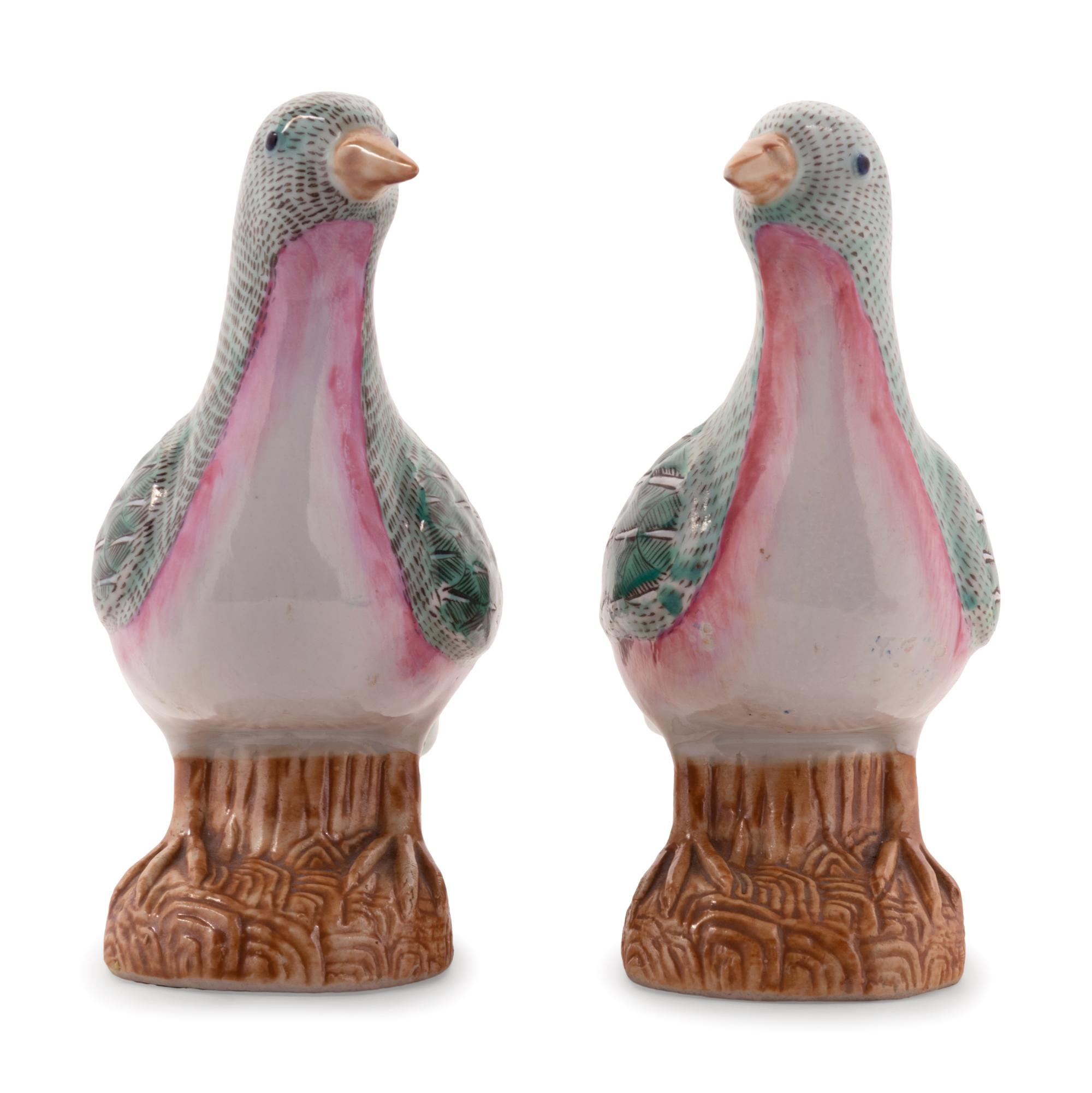 A Pair of Chinese Export Famille Rose Porcelain Birds