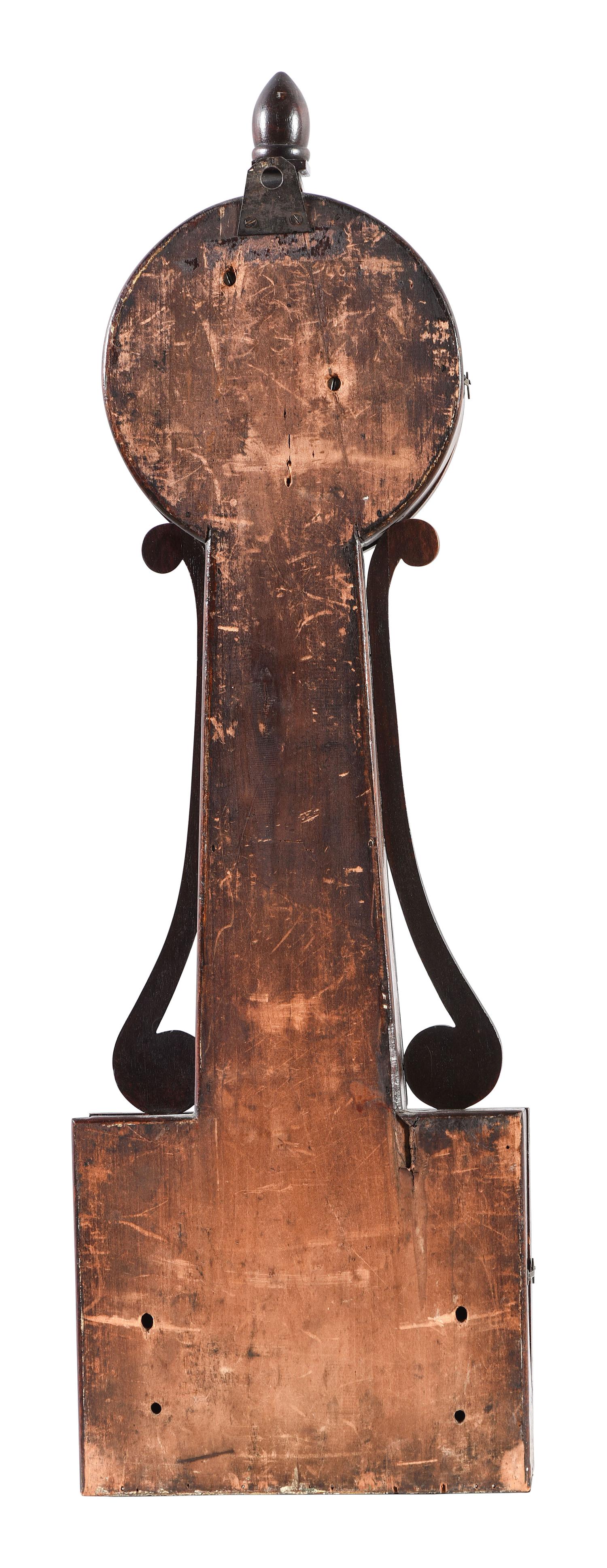 A Federal Eglomise Inset Mahogany Banjo Clock with Scroll Sides