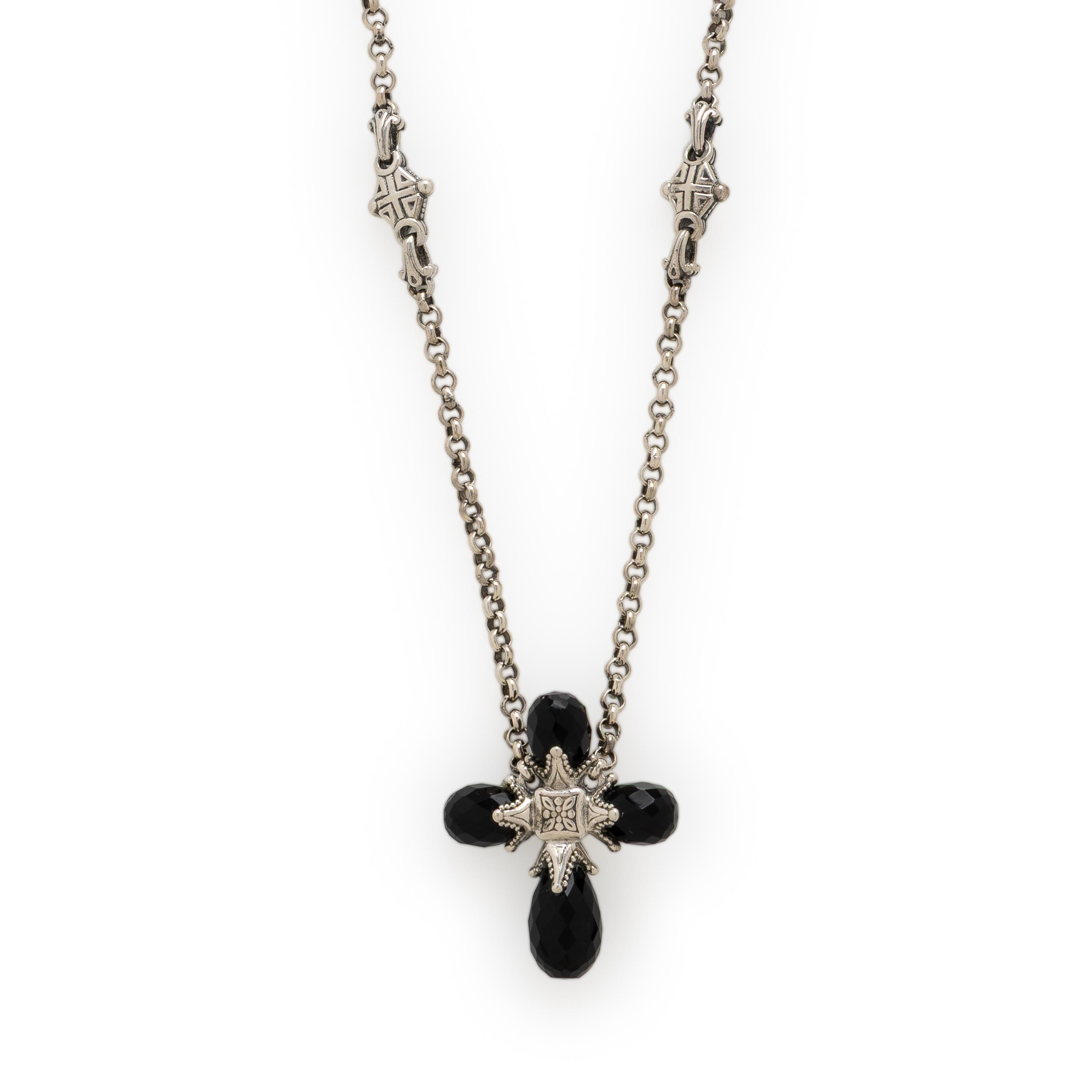 Konstantino, Sterling Silver and Onyx Cross Necklace