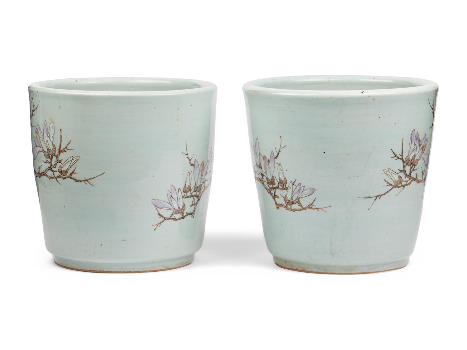 A Pair of Chinese Export Famille Rose Decorated Porcelain Jardinières