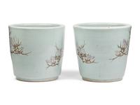 A Pair of Chinese Export Famille Rose Decorated Porcelain Jardinières