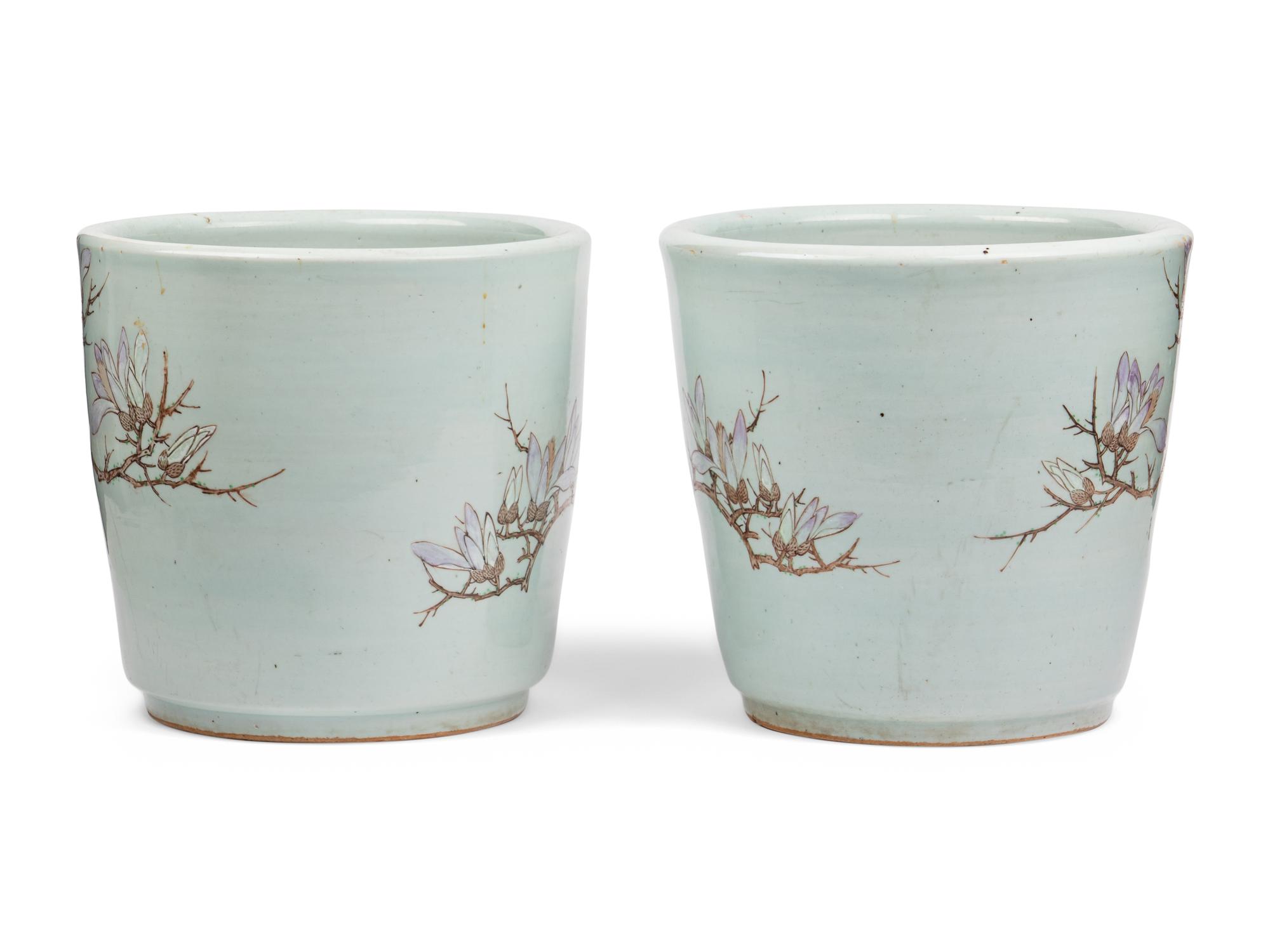 A Pair of Chinese Export Famille Rose Decorated Porcelain Jardinières