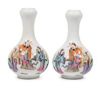 A Pair of Chinese Famille Rose Porcelain Bottle Vases