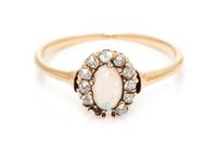 An Victorian Rose Gold, Opal and Diamond Ring, 0.90 dwts.