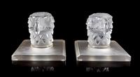 A Pair of Lalique Molded and Frosted Glass Mascots Height 5 inches. — SECOND HALF 20TH CENTURY