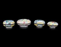 Four Chinese Canton Enamel on Copper Covered Boxes