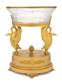An Empire Style Gilt Bronze and Cut Glass Center Bowl, Height 11 3/4 inches.