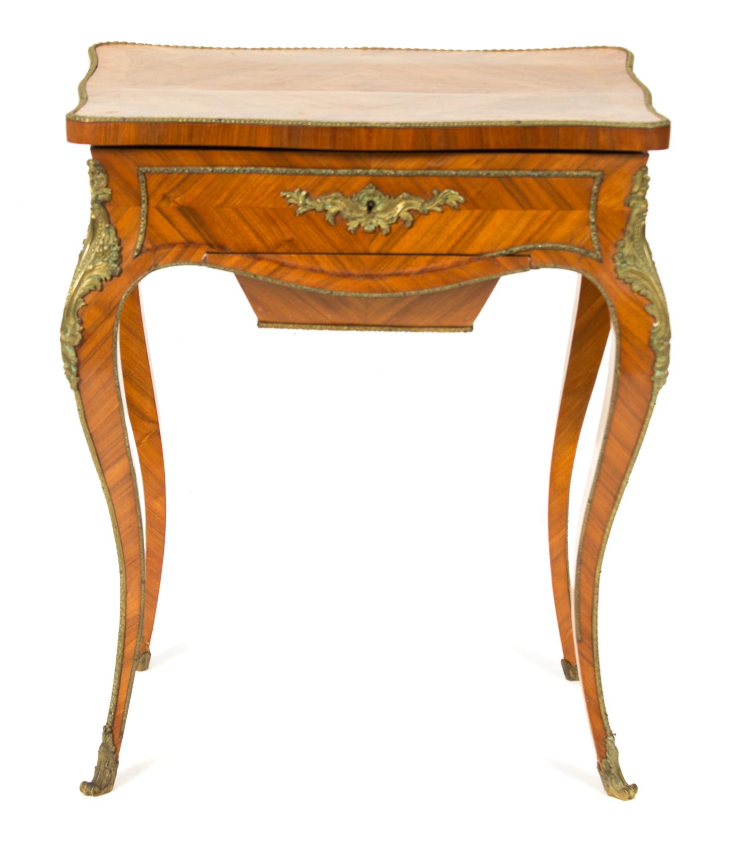 A Louis XV Style Gilt Metal Mounted Dressing Table Height 29 x width 25 x depth 16 inches. — 19TH CENTURY