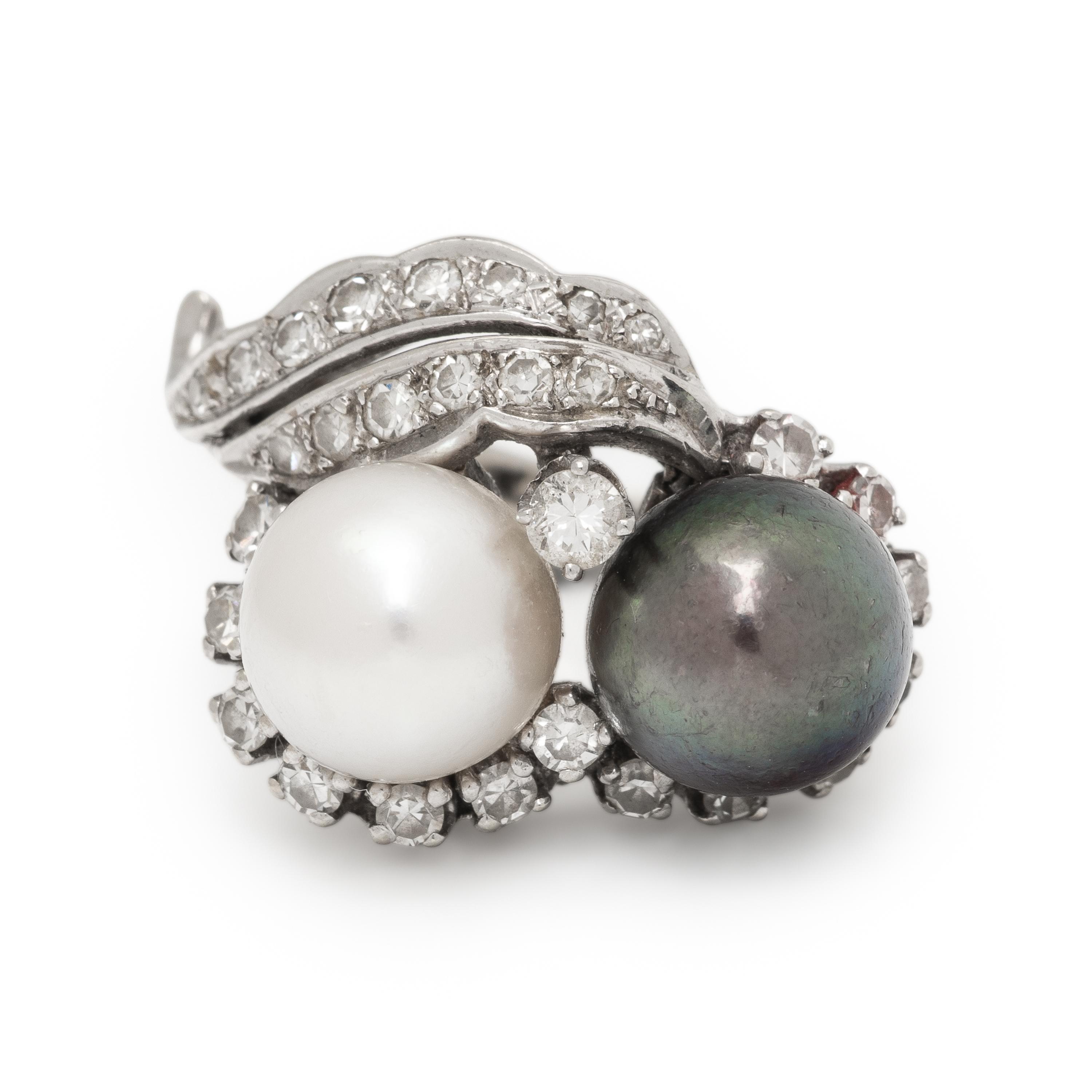 Cultured Pearl, Diamond, and White Gold Ring