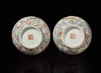 A pair of Chinese famille rose-decorated “Cockerel” vases, probably Republic period 粉彩錦雞瓶一對 或民國