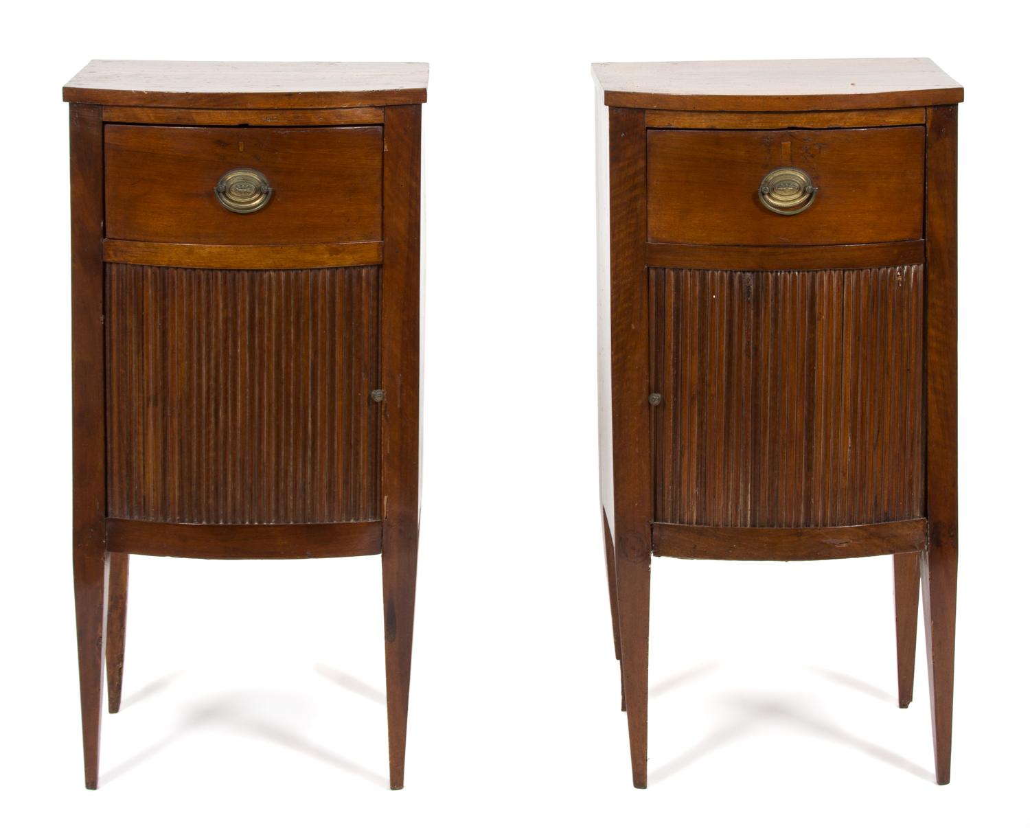 A Pair of Regency Mahogany Bow Front Side Cabinets Height 34 x width 17 x depth 15 inches. — 19TH CENTURY
