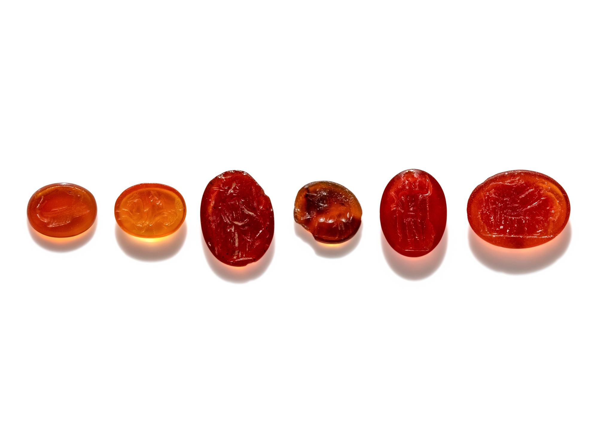 Six Roman Carnelian Ring Stones