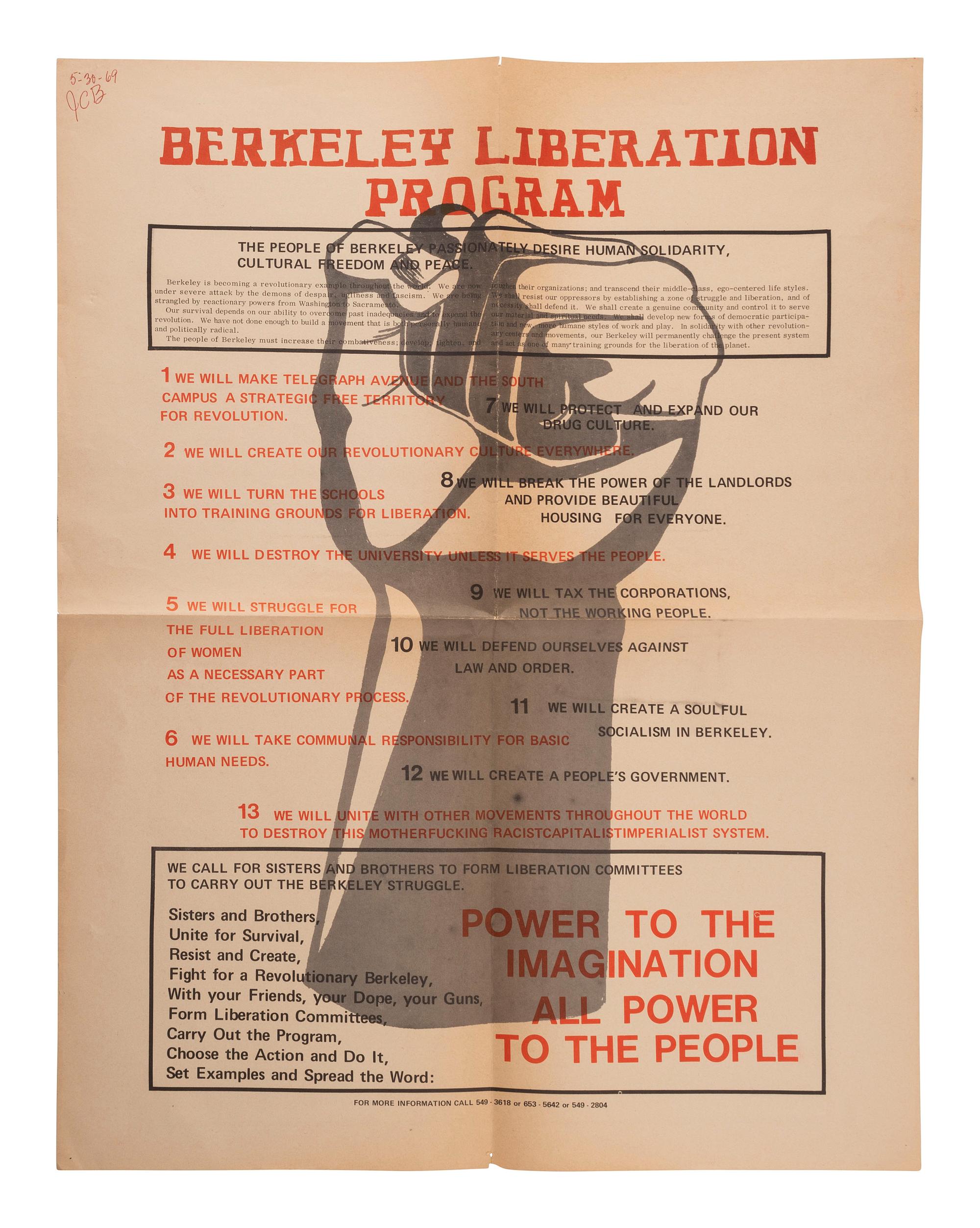 [CIVIL RIGHTS]. Berkeley Liberation Program . [Berkeley, CA]: N.p., [1969].
