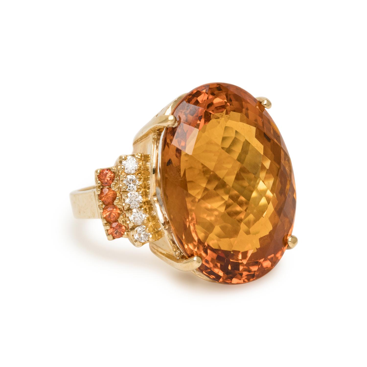 YELLOW GOLD, CITRINE, AND DIAMOND RING