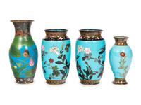 Four Blue Ground Cloisonné Vases
