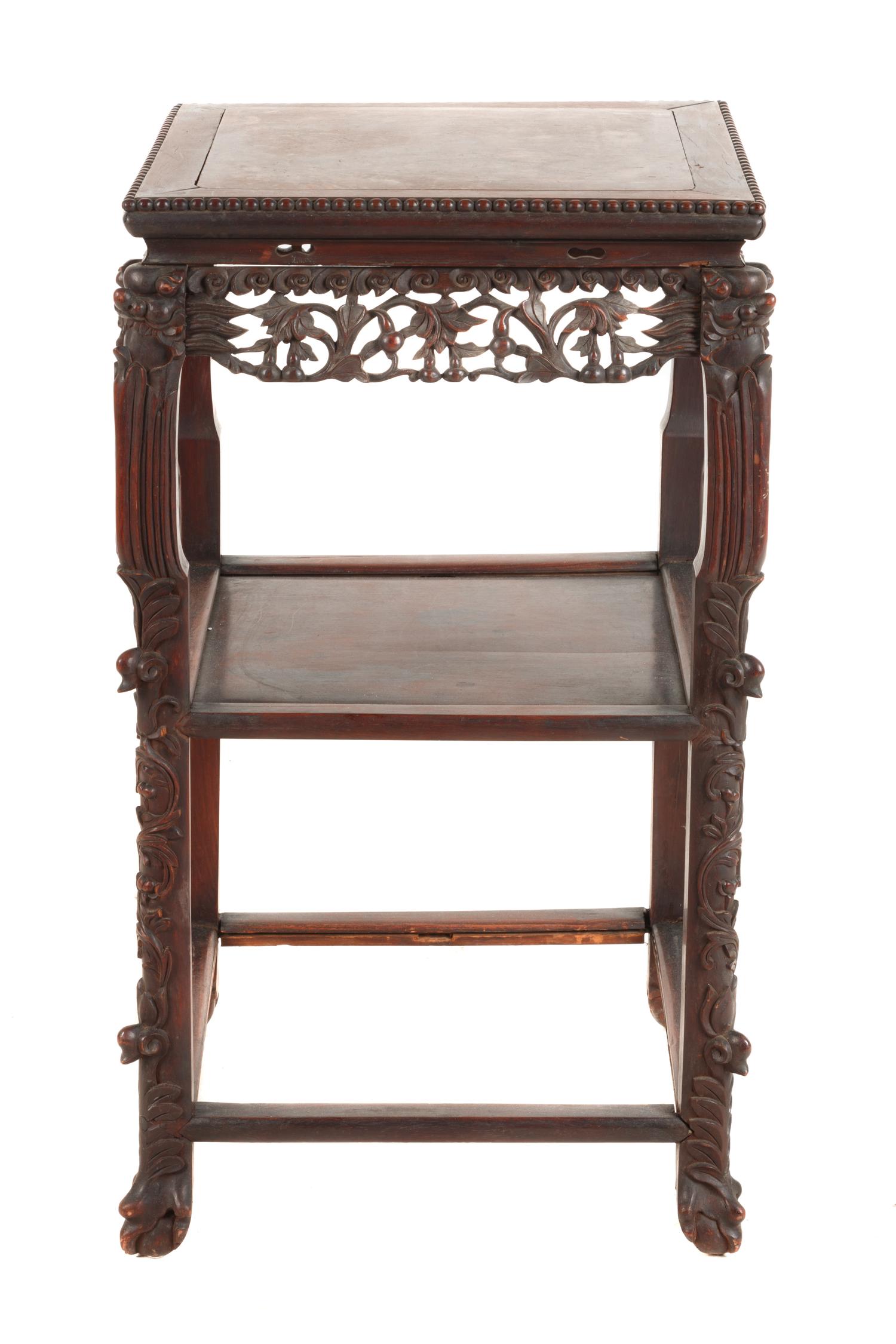 A Chinese Export Marble Inset Rosewood Square Side Table