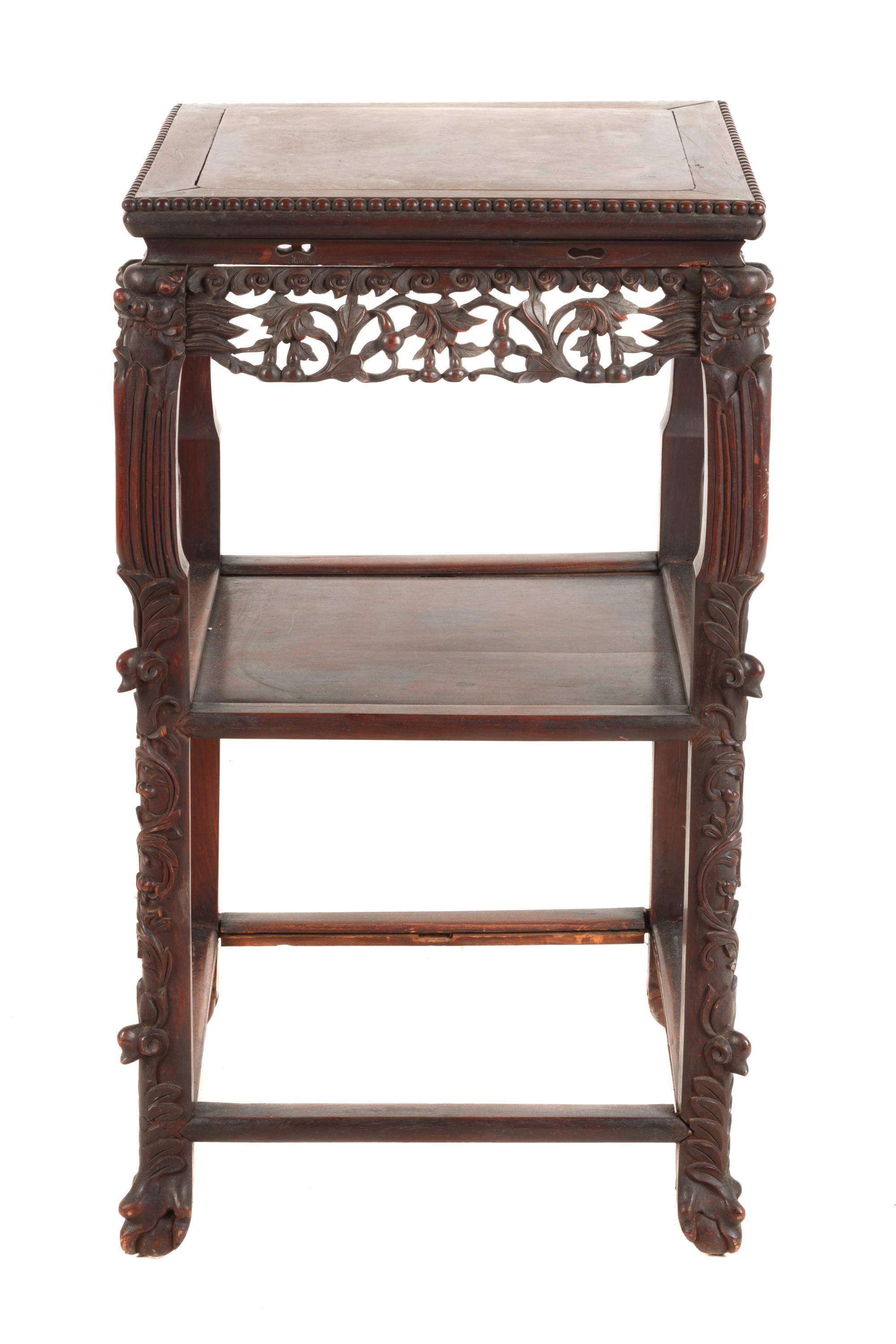 A Chinese Export Marble Inset Rosewood Square Side Table