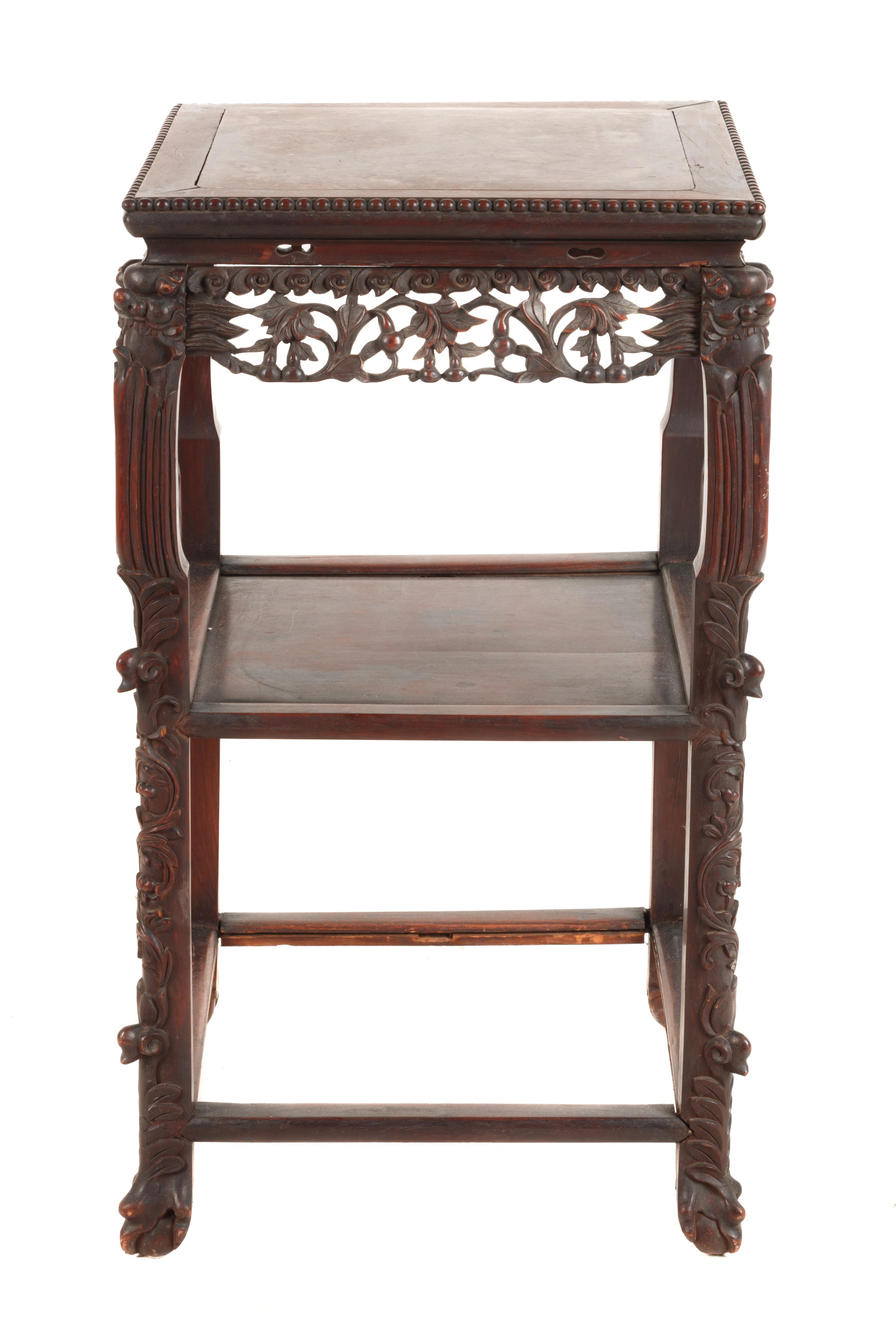 A Chinese Export Marble Inset Rosewood Square Side Table