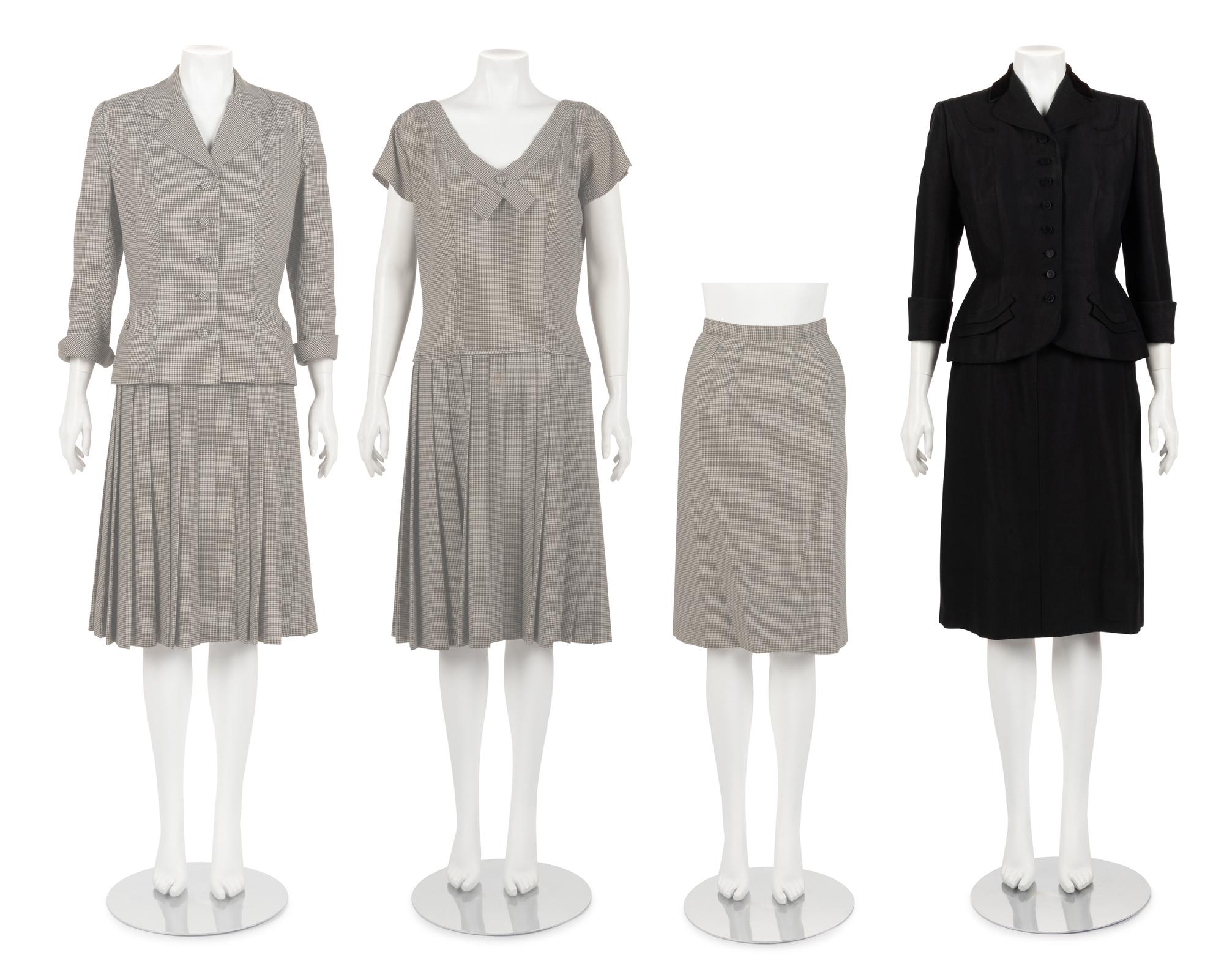 Four Vintage Ensembles: Two Dresses, One Two-Piece Skirt Suit, and One Three-Piece Ensemble, 1940s {SOLD-Post sale offer accepted}