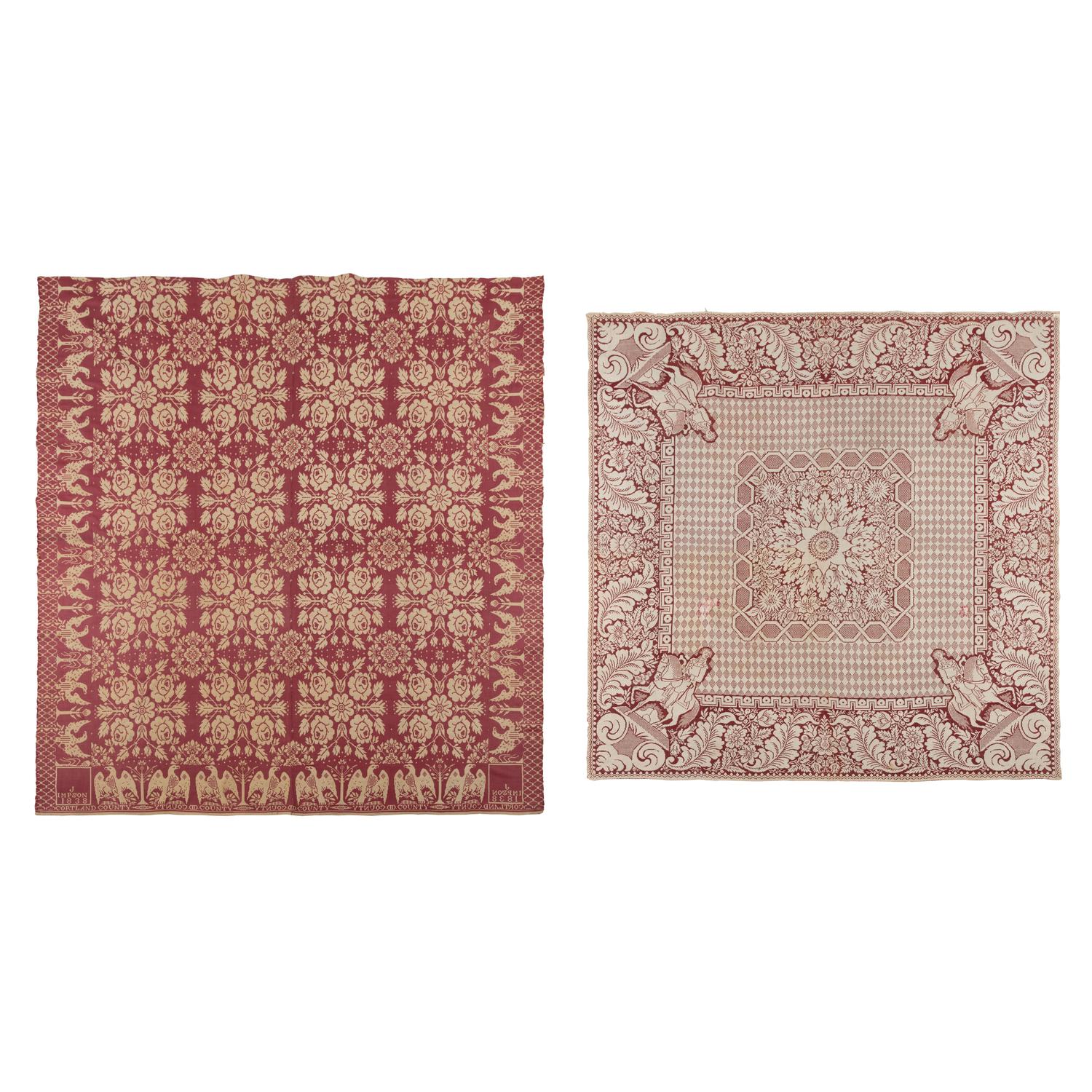 Two Jacquard Woven Cotton and Wool Coverlets