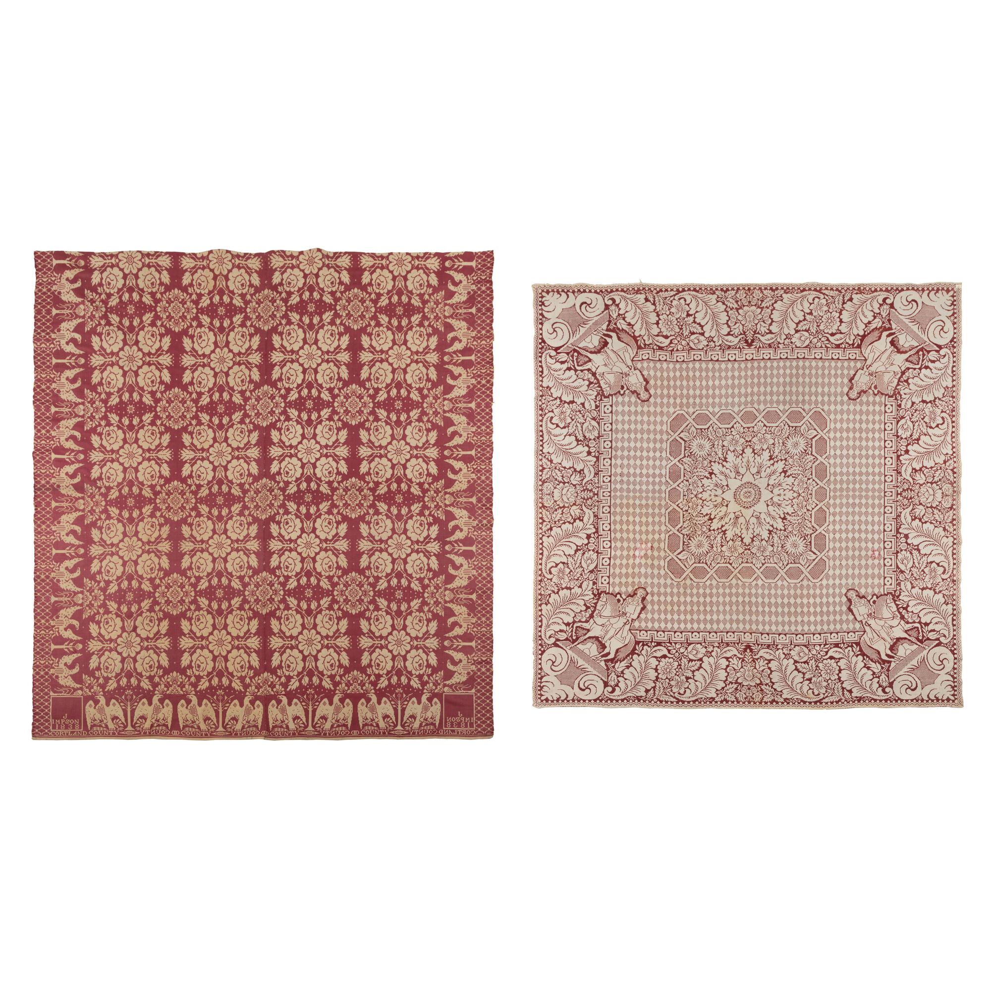 Two Jacquard Woven Cotton and Wool Coverlets