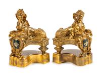 A Pair of Régence Style Gilt-Bronze Sphinx-Form Chenets — 19TH CENTURY
