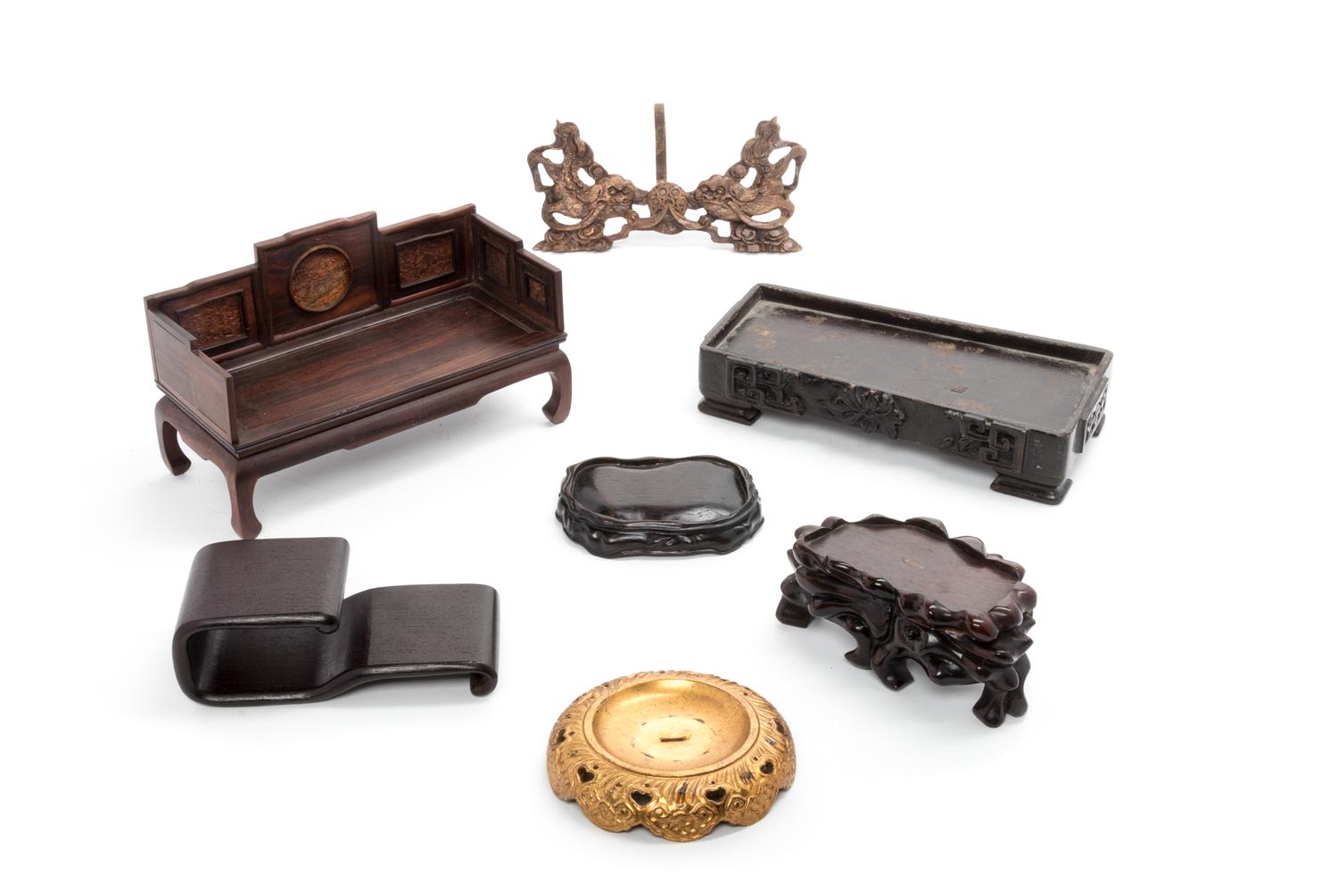 Fifteen Chinese Hardwood Stands Height of tallest 5 1/2 inches. — LATE 19TH-20TH CENTURY