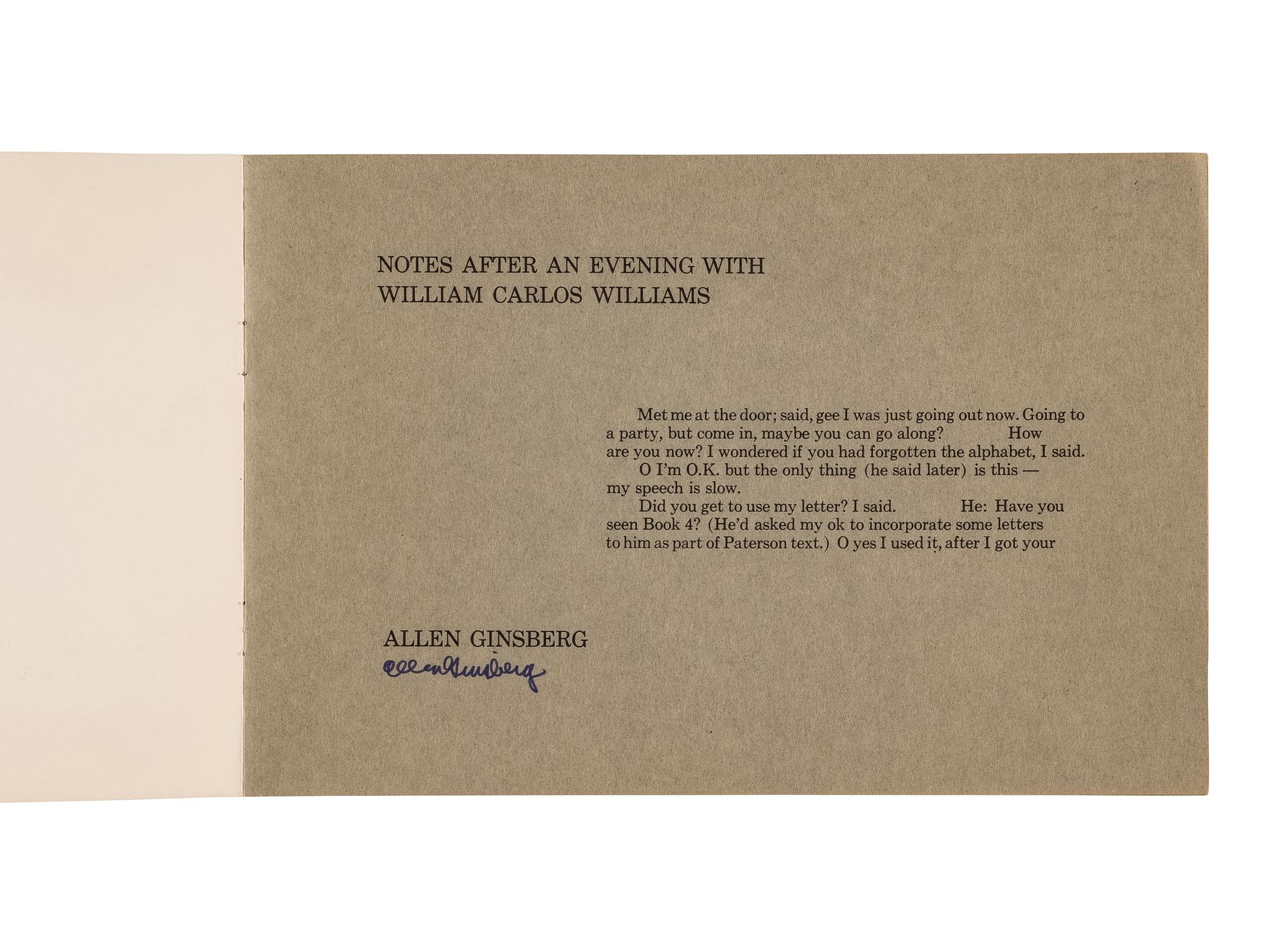 GINSBERG, Allen (1926-1997). A group of 4 works ALL SIGNED BY GINSBERG, comprising: