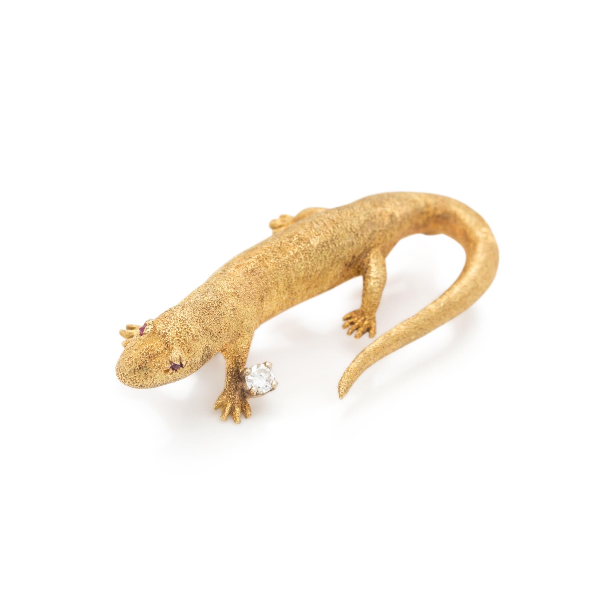 YELLOW GOLD AND DIAMOND LIZARD BROOCH