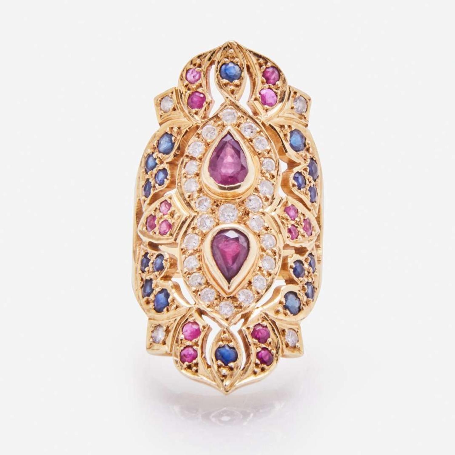 An 18K Yellow Gold and Gemstone Ring