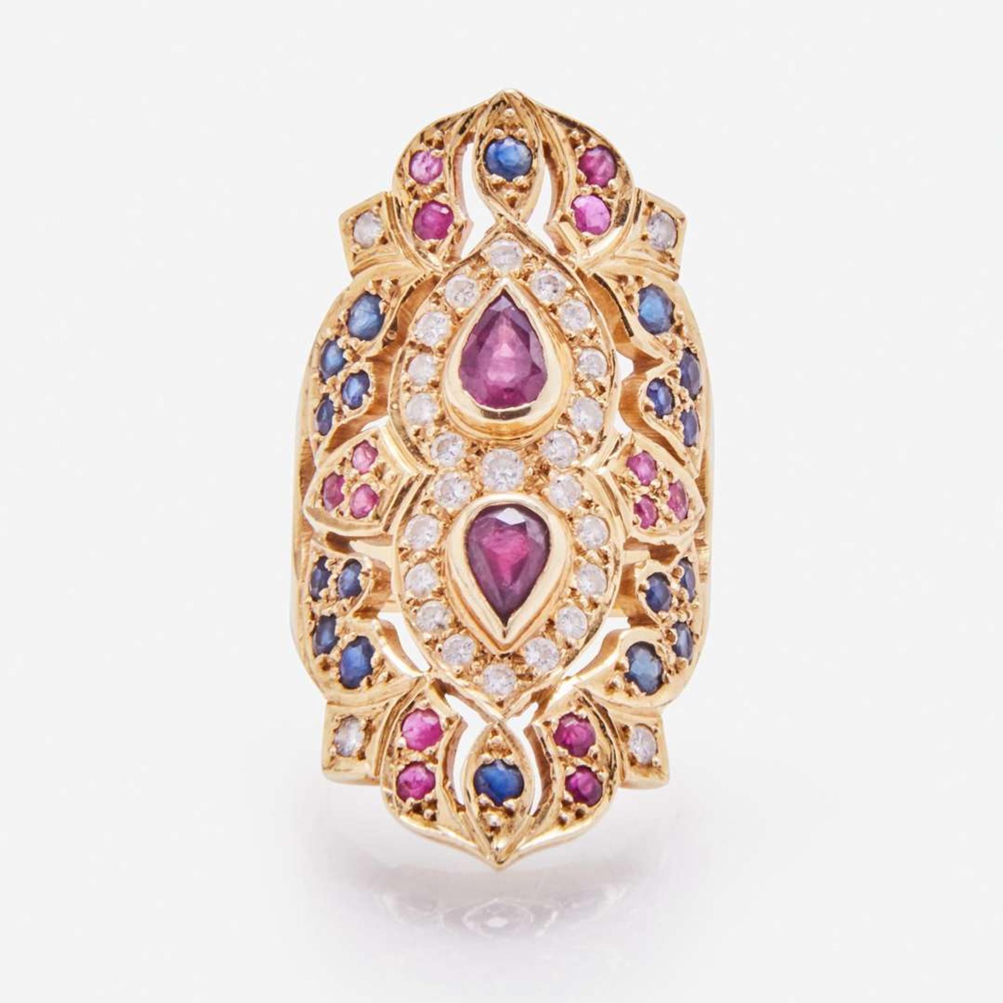 An 18K Yellow Gold and Gemstone Ring