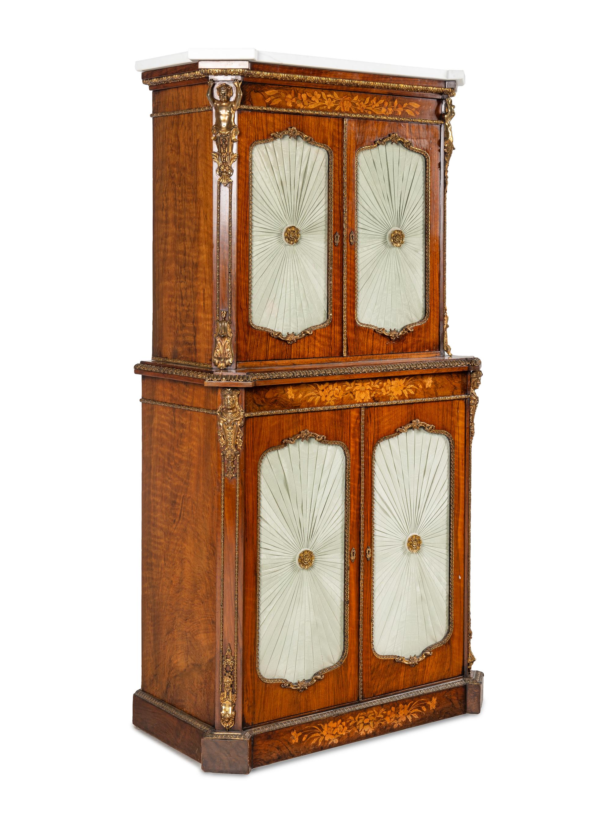 A French Gilt Bronze Mounted Rosewood, Walnut and Marquetry Cabinet