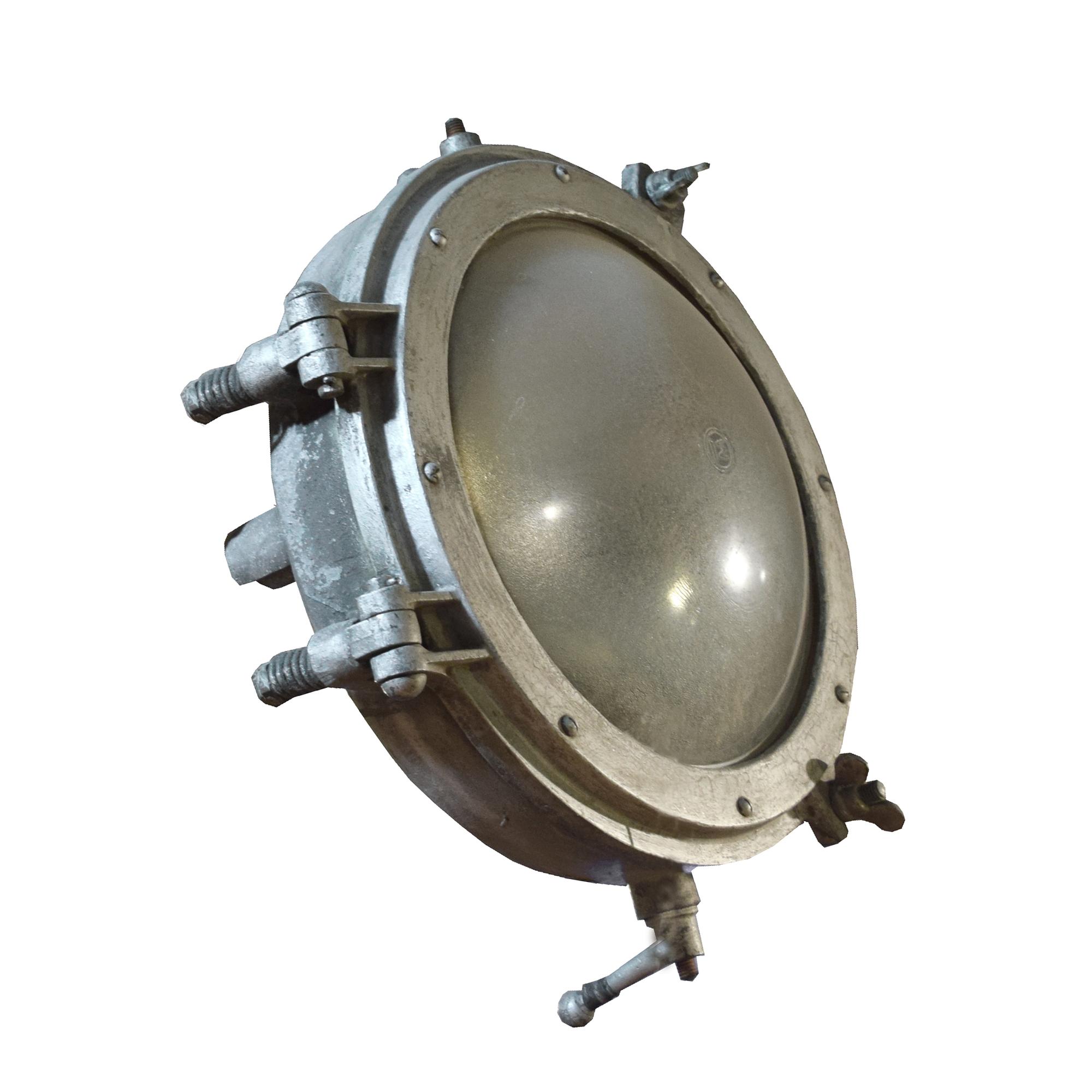 An Industrial Glass and Metal Light Fixture 20" W x 12" D x 20" H — United States, Circa 1950