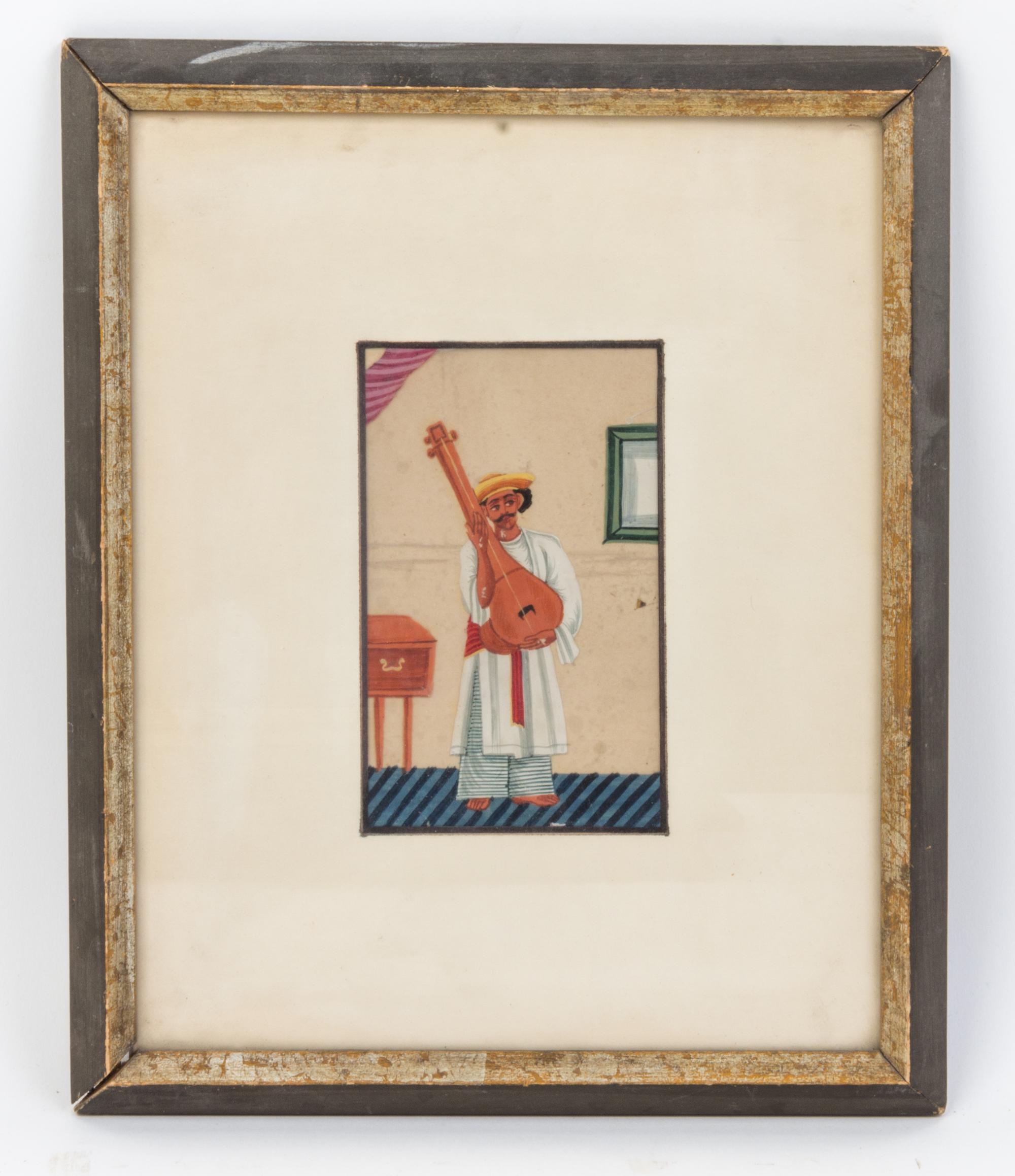 A Collection of Four Indian Miniature Paintings Height 5 1/2 x width 3 1/2 inches.