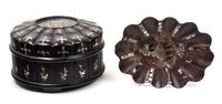 Two Chinese Mother-of-Pearl Inlaid Articles Height of first 8 1/2 x diameter 14 inches.