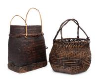Two Large Japanese Ikebana Bamboo Flower Arranging Baskets