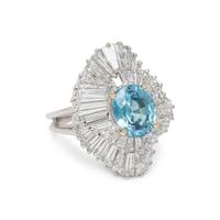 BLUE ZIRCON AND DIAMOND BALLERINA MOUNTING BY OSCAR HEYMAN