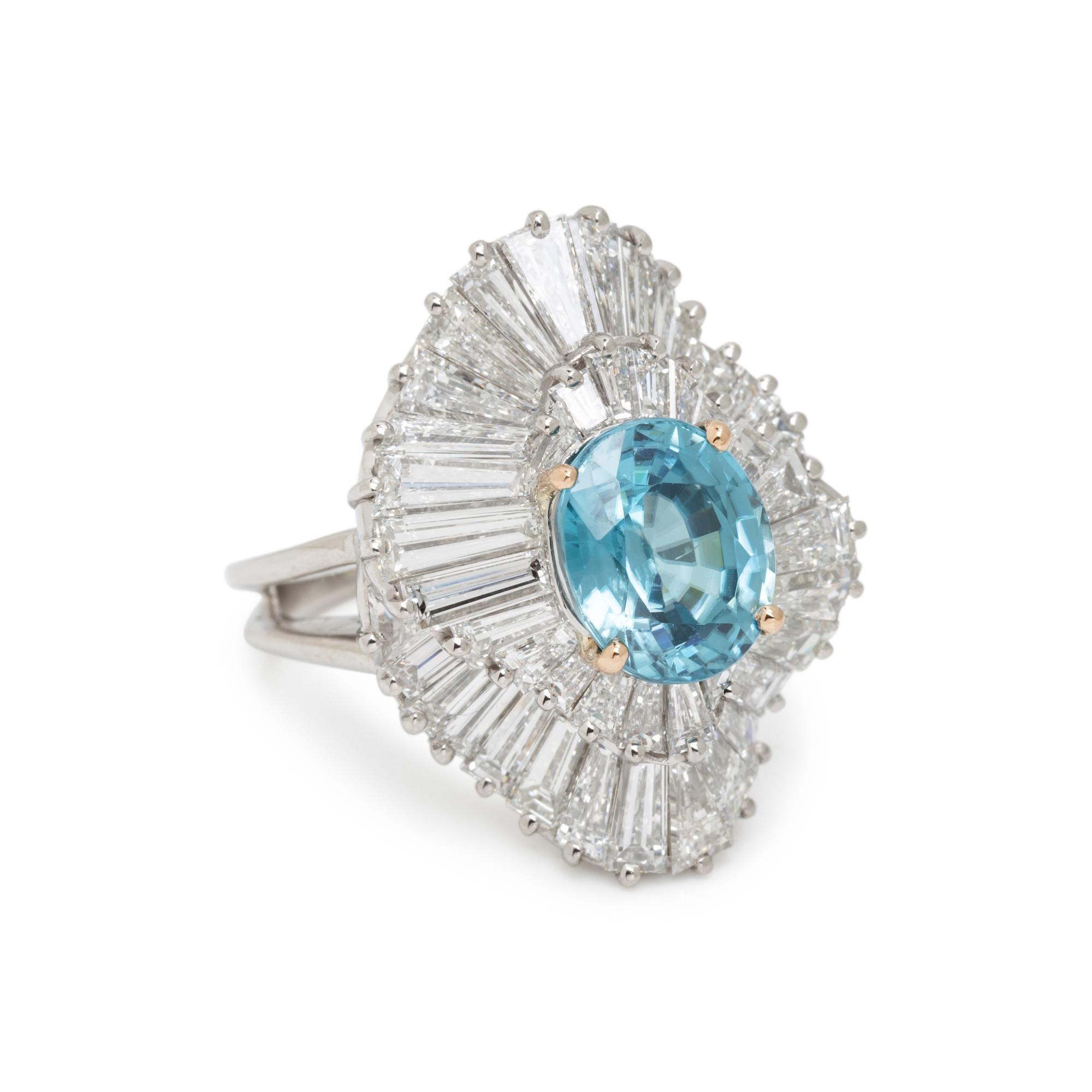 BLUE ZIRCON AND DIAMOND BALLERINA MOUNTING BY OSCAR HEYMAN
