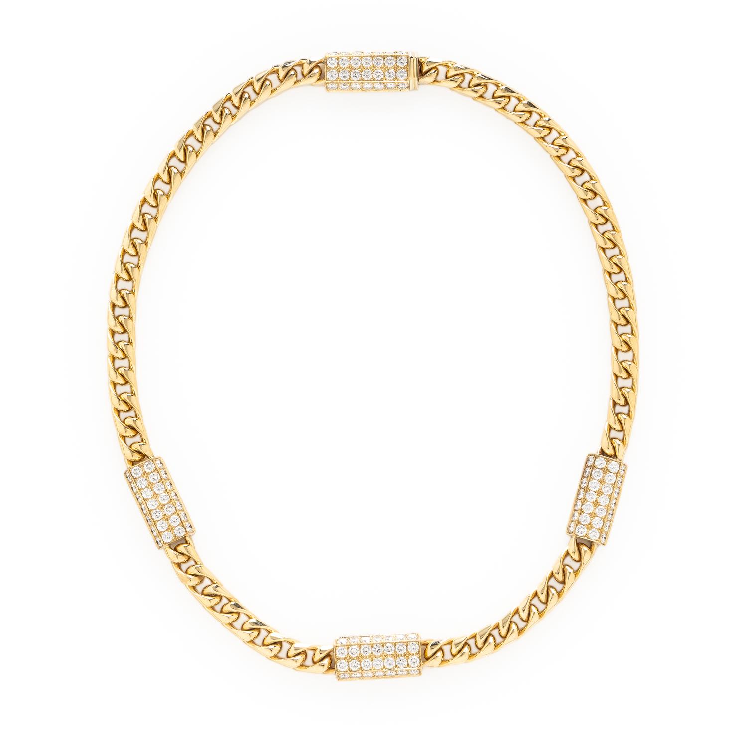 Yellow Gold and Diamond Station Chain Necklace
