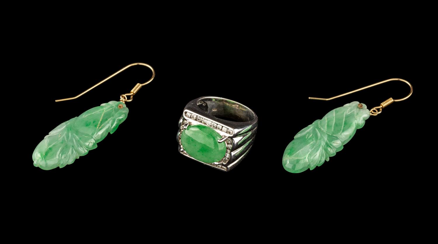 Three Chinese Apple Green Jadeite Jewelry